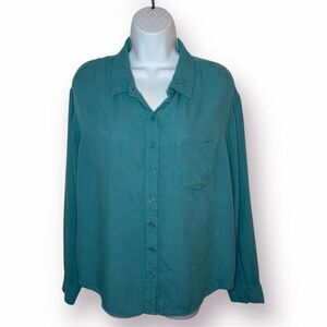 Maurices Relaxed Rayon Button Up Shirt Teal Button Down Long Sleeve M